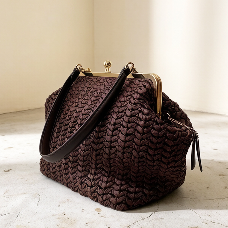 Luxury Bags Vintage - El yapımı Kisslock Çerçeveli Omuz Rafya